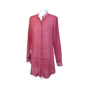 Elemente Clamente Tunic Top Women's Size Small Contrast Trim Button Front Pink
